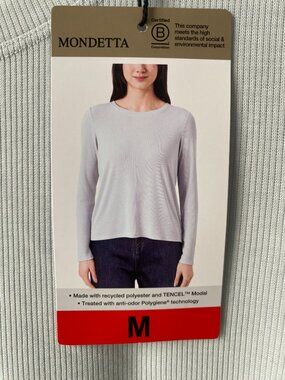Mondetta Tencel Long Sleeve Top Polygiene Shirt Light Blue Medium NEW